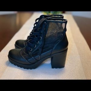 Black lace-up see through boots